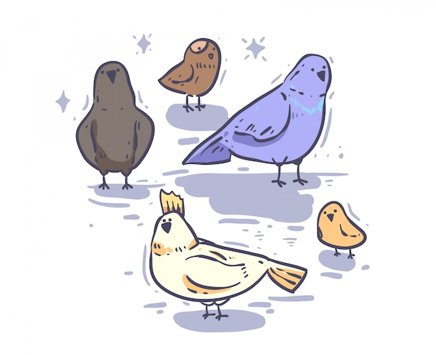 Doodle de pájaro de estilo de dibujos animados. ilustración de vector de pájaro
