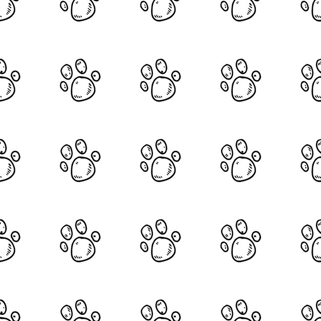 Doodle de pata dibujada a mano de patrones sin fisuras. Icono de estilo de dibujo. Elemento de decoración. Aislado sobre fondo blanco. Diseño plano. Ilustración vectorial.