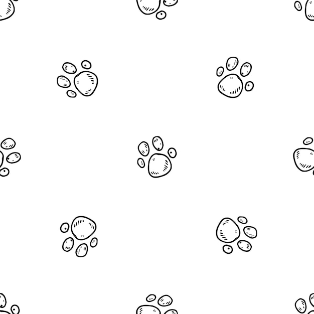 Doodle de pata dibujada a mano de patrones sin fisuras. Icono de estilo de dibujo. Elemento de decoración. Aislado sobre fondo blanco. Diseño plano. Ilustración vectorial.