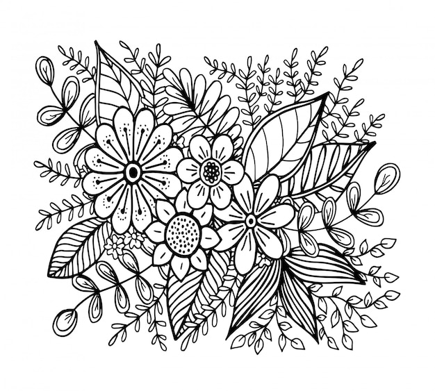 Doodle patrón de flores, dibujo a mano