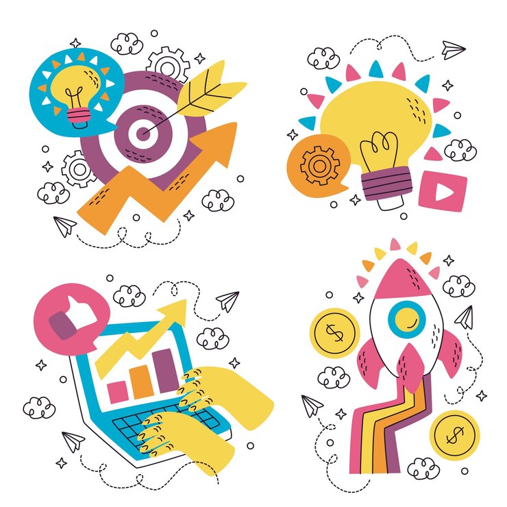 Vector doodle pegatinas de marketing dibujadas a mano