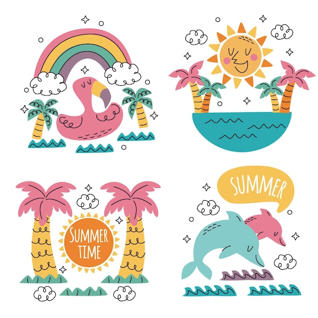 Vector doodle pegatinas de verano dibujadas a mano