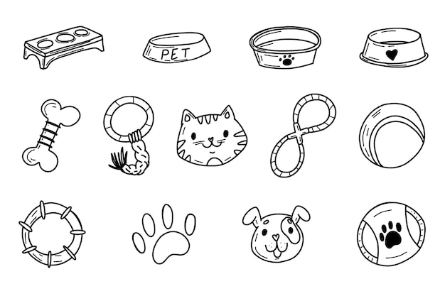 Doodle perro mascota veterinario Juguetes y accesorios dibujados a mano para perros Alimentación juego cuidado