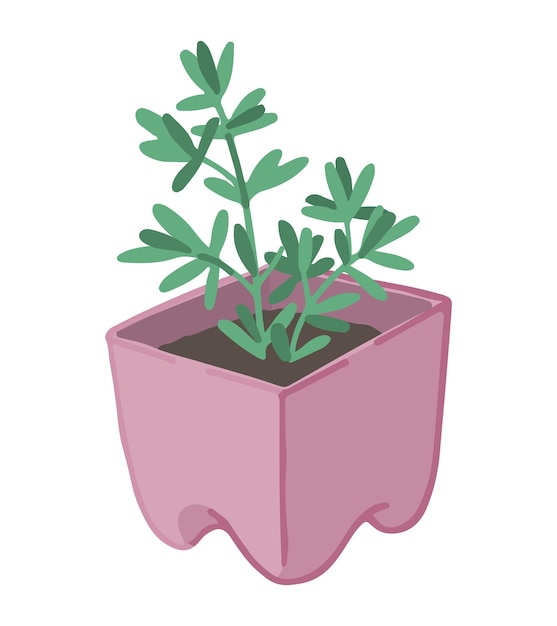 Vector doodle de planta en maceta ilustración de vector de atributo de jardinería en estilo de dibujos animados aislado en blanco