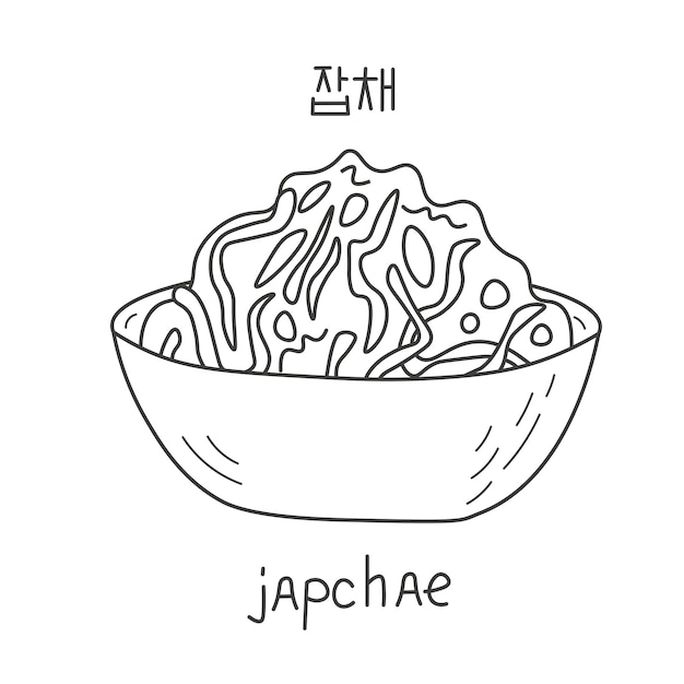 Doodle de plato de cocina coreana Japchae