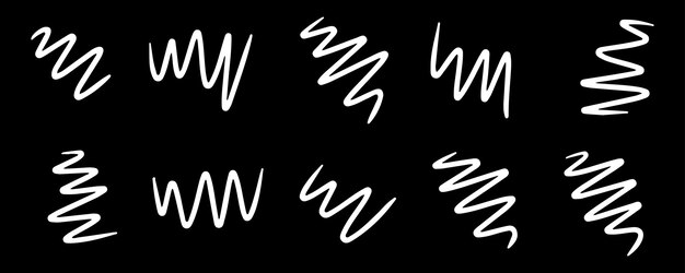 Doodle primavera y espiral conjunto de iconos de bobina dibujados a mano Vector líneas de metal flexibles sobre fondo negro para el diseño