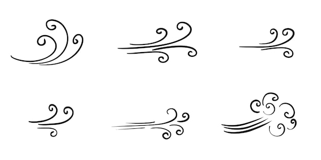 Doodle de ráfaga de viento aislado sobre un fondo blanco. ilustración vectorial dibujada a mano.