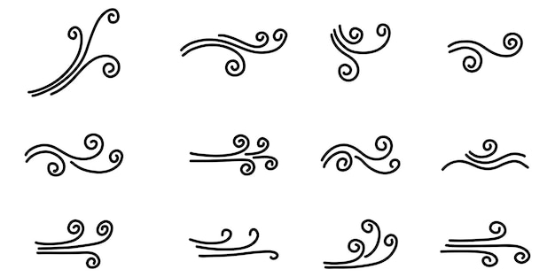 Doodle de ráfaga de viento aislado sobre un fondo blanco. ilustración vectorial dibujada a mano.