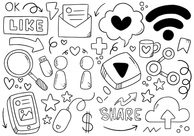 Vector doodle de redes sociales dibujado a mano