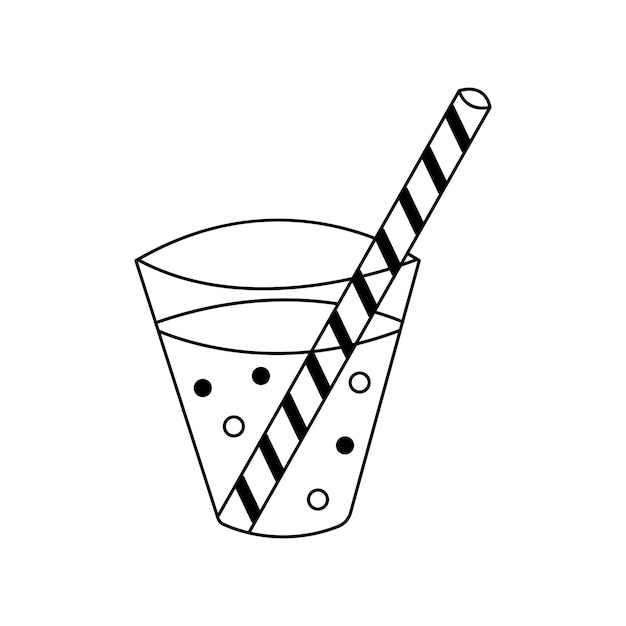 Vector doodle de refresco de verano soda con burbujas en vaso con pajita bebida de verano dibujado a mano