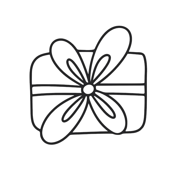 Doodle regalo imagen de esquema simple caja cerrada clip art dibujado a mano caja de regalo sorpresa aislado vector