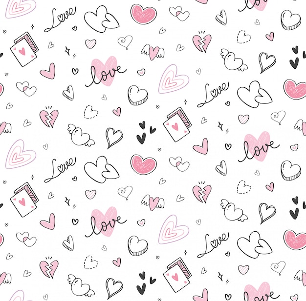 Doodle de san valentín sin costuras