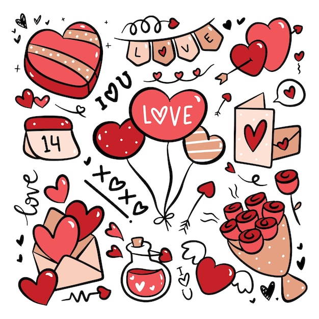 Doodle de San Valentín dibujado a mano