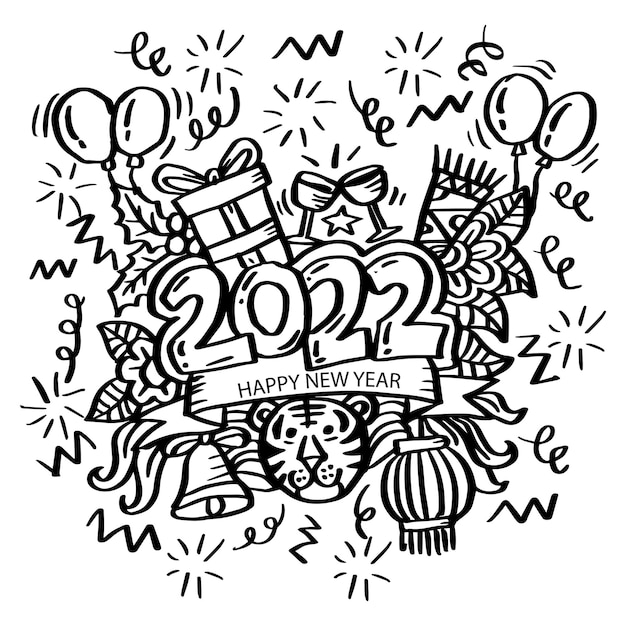 Doodle de símbolo año nuevo 2022