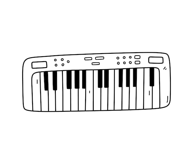 Doodle sintetizador aislado sobre fondo blanco Teclado electrónico instrumento musical