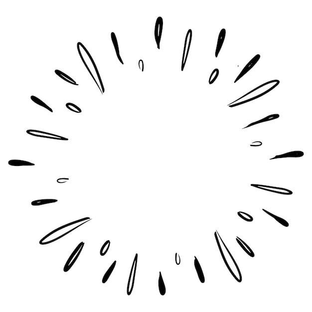 Doodle sketch estilo de Starburst sunburst Element Fireworks Black Rays Efecto de explosión cómica Irradiando líneas radiales ilustración dibujada a mano de dibujos animados para el diseño conceptual