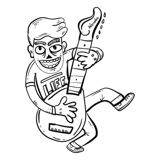 Doodle sketch of guitarist reproducción de música