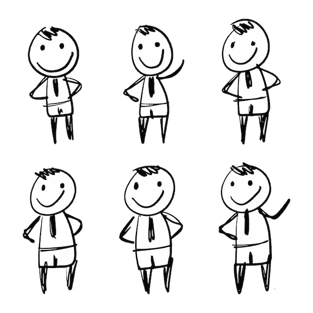 Doodle stick stickman set figura stickman ilustración de dibujos animados dibujo de personajes de dibuyos animados personas dibujadas a mano
