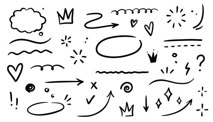 Doodle subrayado énfasis línea forma conjunto Dibujado a mano remolino swoosh amor discurso burbuja subrayado elemento