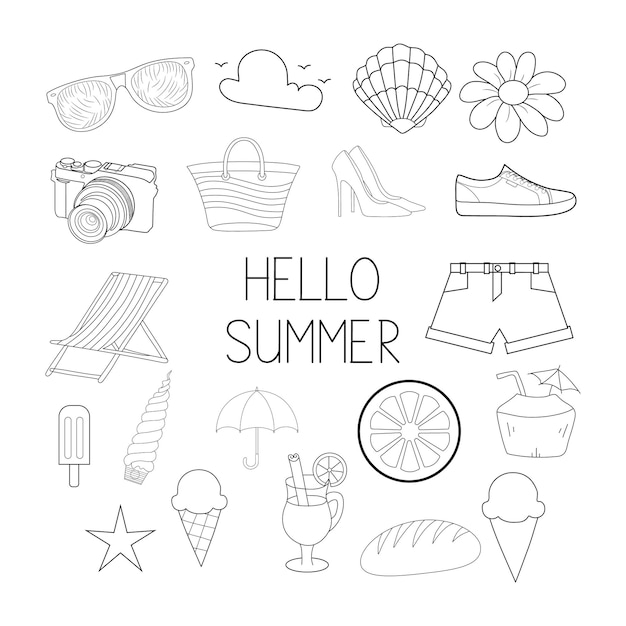 Doodle Summer Vector Pack Summer Clipart Ilustración de dibujo a mano de verano