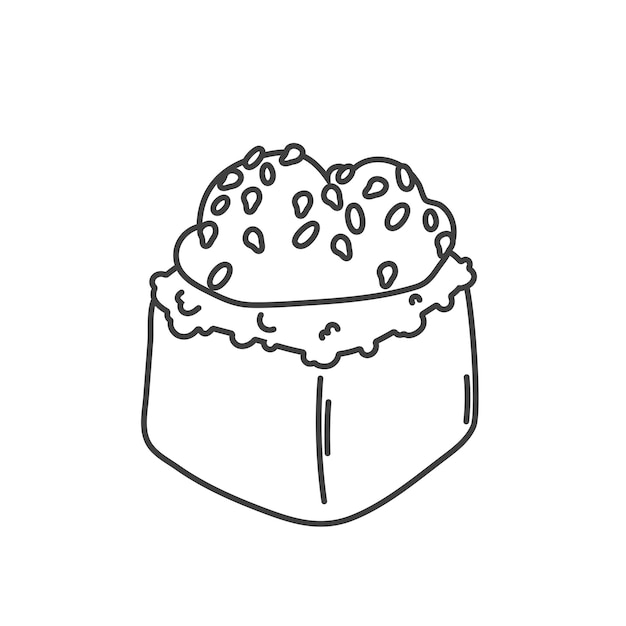 Doodle sushi roll con sésamo comida japonesa sushi roll icono de estilo de dibujos animados sushi aislado sobre fondo blanco icono de logotipo de sushi de dibujos animados vectoriales rollos de sushi estilo dibujo a mano comida asiática