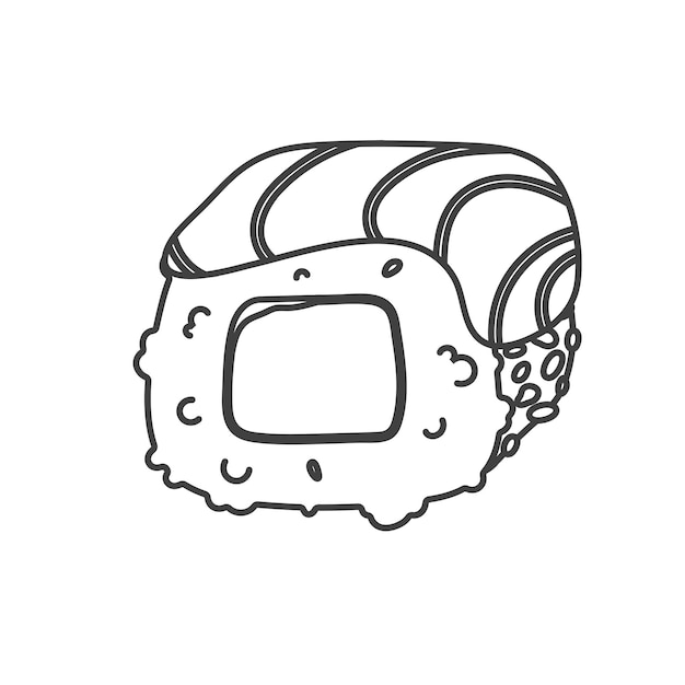 Doodle sushi roll con sésamo comida japonesa Sushi roll icono de estilo de dibujos animados Sushi aislado sobre fondo blanco Icono de logotipo de sushi de dibujos animados vectoriales Rollos de sushi estilo dibujo a mano comida asiática