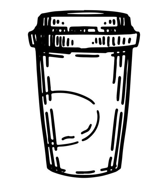 Doodle de taza de café de papel desechable Boceto de bebida acogedora de temporada fría Ilustración de vector dibujado a mano Arte de clip único aislado en blanco