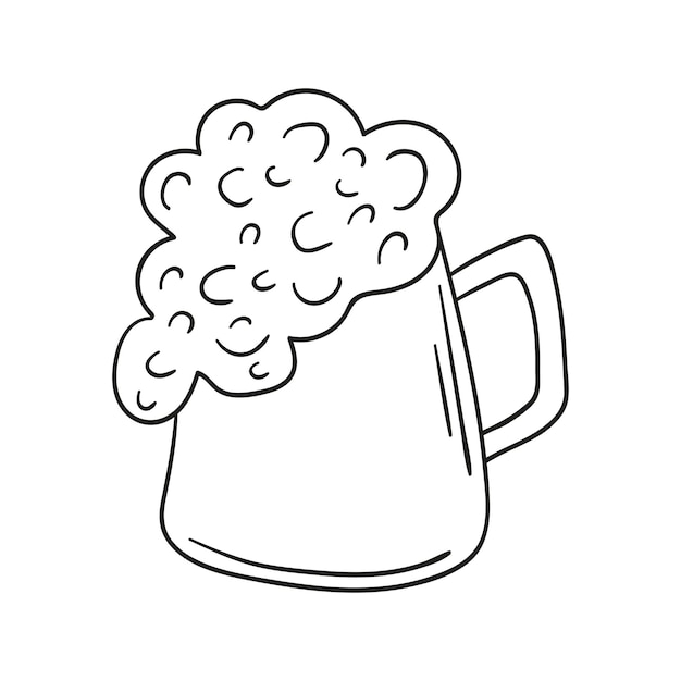 Doodle taza con cerveza aislado sobre un fondo blanco.