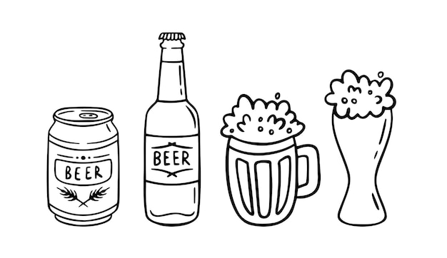 Doodle taza de cerveza simple o contorno de taza estilo simple icono dibujado a mano botella de taza de cerveja vector de cerveza