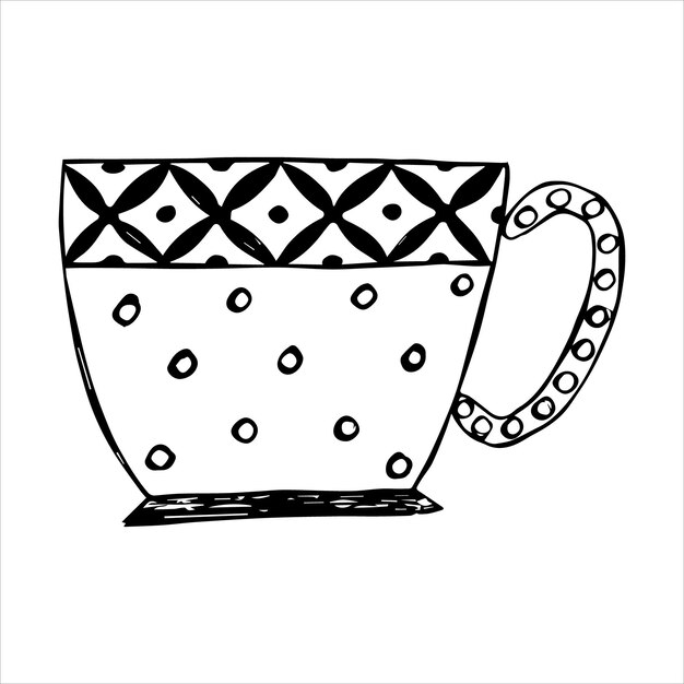 Doodle de taza de té o café dibujado a mano o imagen plana de boceto