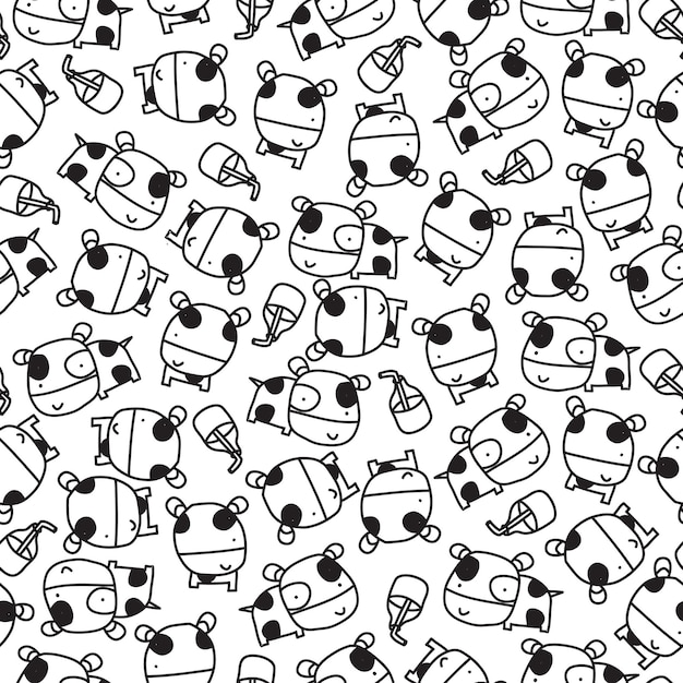 Doodle vaca linda patrón sin costuras diseño de fondo blanco y negro diseño foround para envolver prin