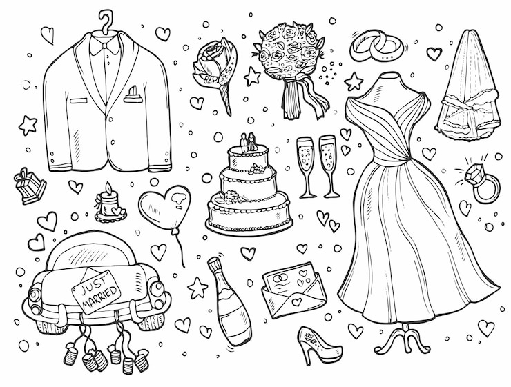 Vector doodle vector conjunto de iconos de boda