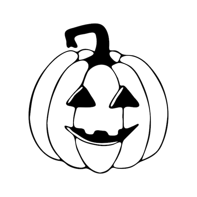 Doodle de vector dibujado mano negra sobre calabaza de halloween de fondo blanco