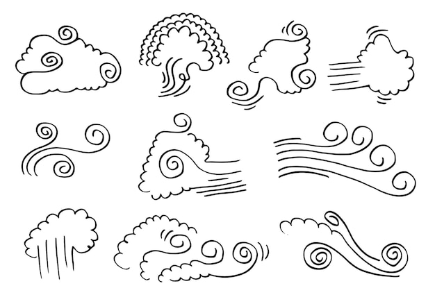 Doodle viento ilustración vector dibujado a mano estilo aislado sobre fondo blanco