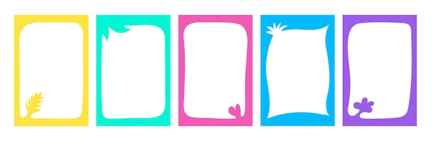 Doodle Wave borde esculpido multicolor Marcos para redes sociales dibujados a mano plantilla gráfica de colores ricos de moda de Textbox Abstracto geométrico niños creatividad borde establecido con hoja de corazón de flor