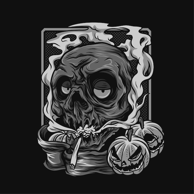 doom high skull halloween ilustración en blanco y negro