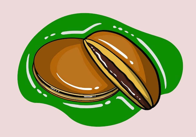 Vector dorayaki - panqueque japonés. postre con relleno de frijol rojo entre dos rebanadas de panqueques.