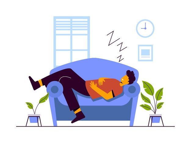 Dormir en la ilustración de vector de sofá