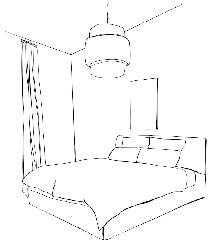 Dormitorio interior moderno dibujo vectorial aislado sobre fondo blanco.