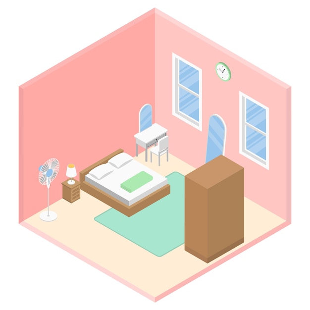 Dormitorio isométrico para adultos