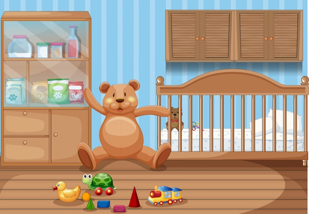 Vector dormitorio de niños interior y juguetes