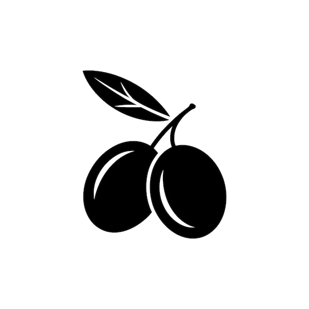 Dos aceitunas negras con hojas Ilustración simple para diseños de alimentos