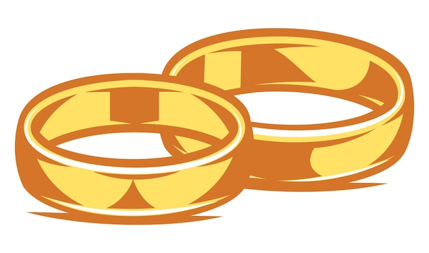 Dos anillos de bodas de oro sobre un fondo blanco Ilustración vectorial Plantilla para el diseño