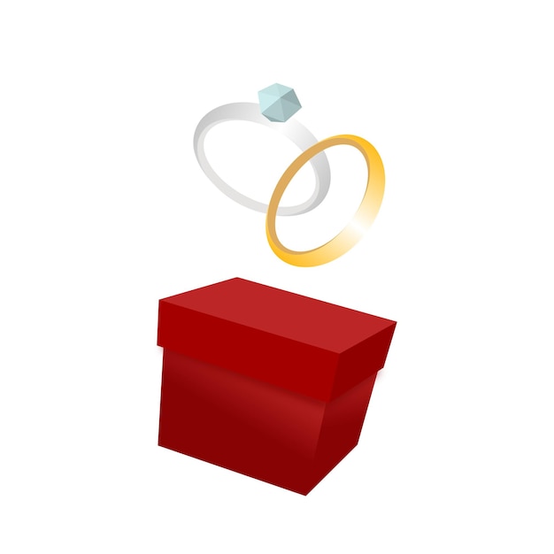 Dos anillos y una caja roja.