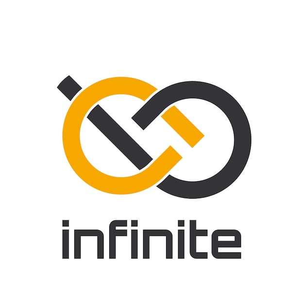 Dos anillos formando infinito Trabajo en equipo infinito y concepto de unión Plantilla vectorial en diseño de logotipo naranja y negro