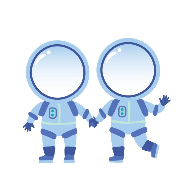 Dos astronautas con las manos en una ilustración vectorial de fondo blanco