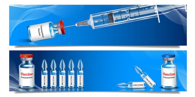 Vector dos banderas azules horizontales de inmunización y vacunación contra