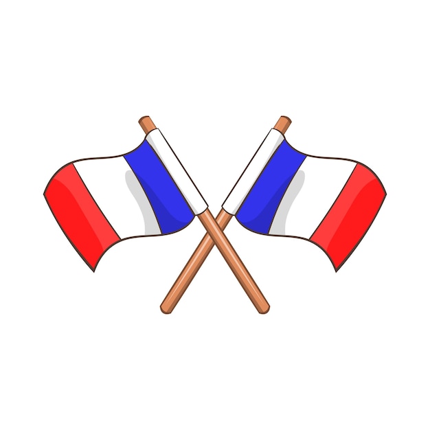 Dos banderas cruzadas de icono de Francia en estilo de dibujos animados sobre un fondo blanco.