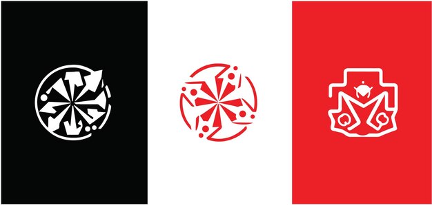 dos banderas rojas y blancas con un diseño en blanco y negro