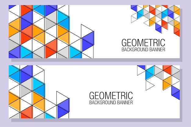 dos banderas verticales con formas geométricas y un diseño geométrico en ellas